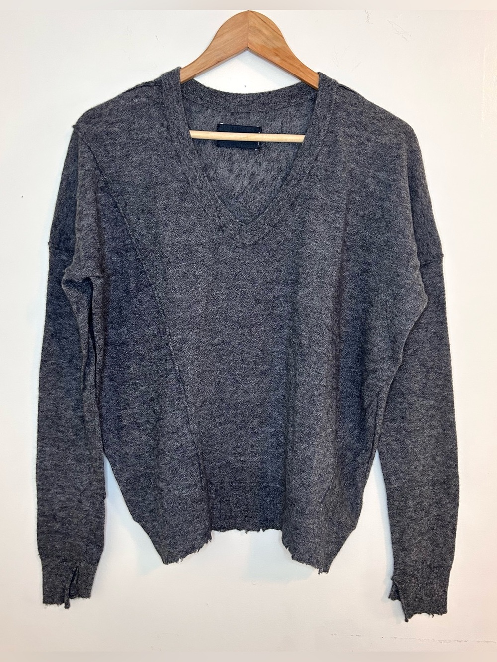Zadig Voltaire Brume CP 100% Cashmere Sweater W’s Medium Gray Knit Distressed